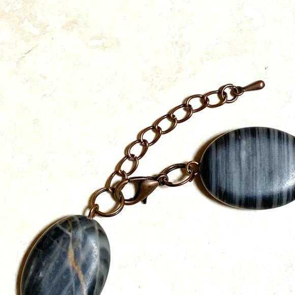 2/$20, Dark Banded Agate Boho Bracelet, Large Genuine Gemstone + Copper Links - Picture 3 of 12